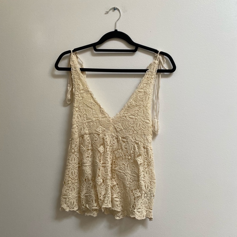 Zara Boho Deep V Crochet Self Tie Tank XS